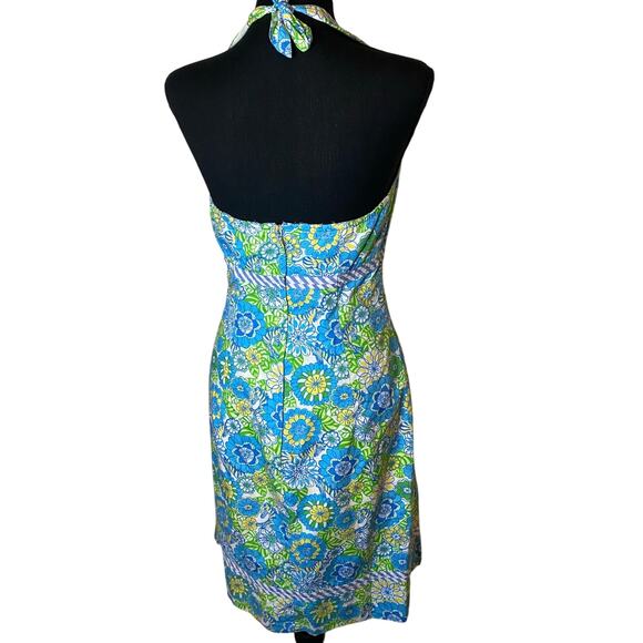Lilly Pulitzer Halter Floral Dress Blue‎ Green and yellowSize 8 - Picture 2 of 9